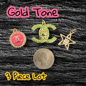 3 Piece Gold Tone CC Zipper Pull Button Charms